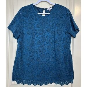 Teddi Rose Women's Lacy velour sheer short sleeve blouse top sz XXL GUC romantic